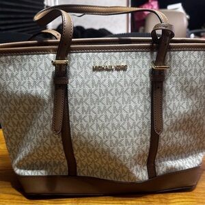Michael Kors Brown and White Women's Tote Bag